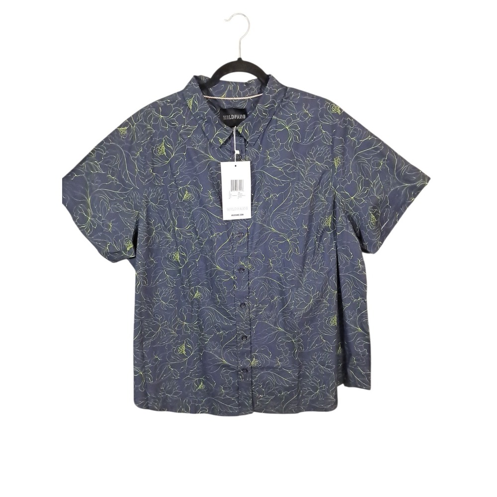 Wildfang The Essential Button-Up Blue Short Sleeve Blouse Size 2X Peony Navy